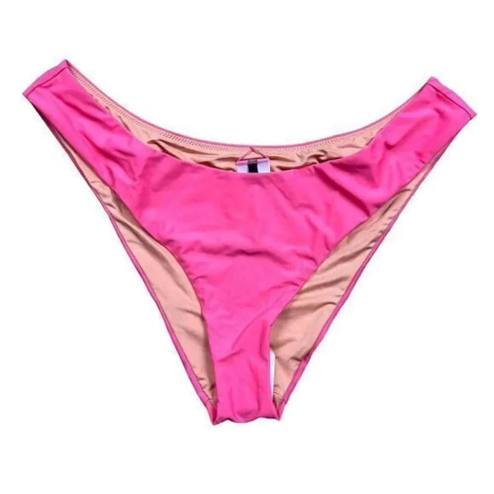 NWT J. Crew Women's Curved‎ Waist Cheeky Bikini Bottom Pink Size L Swimwear
